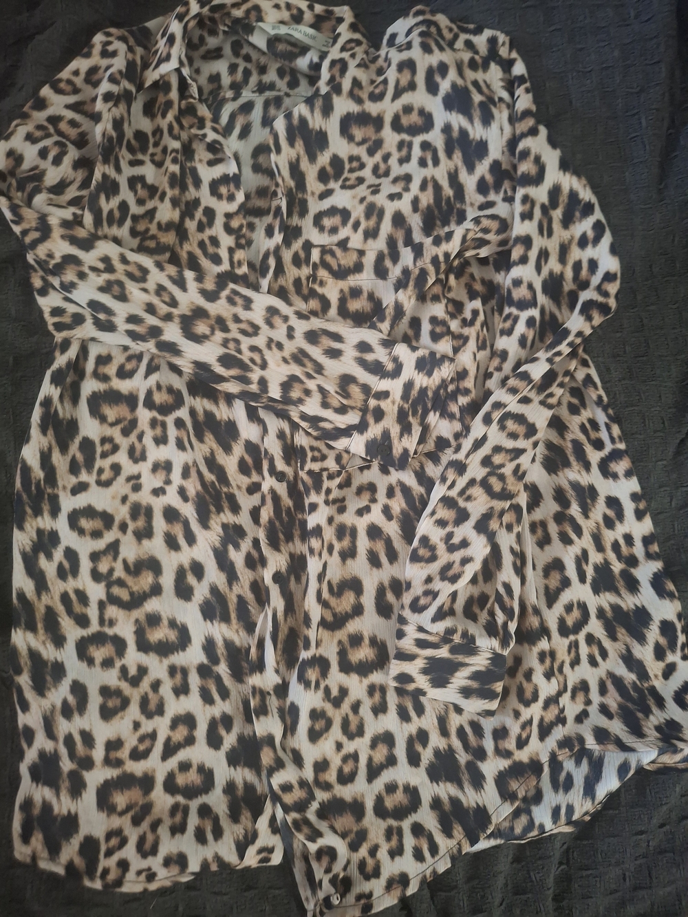 Zara Leopard Print Button-Down Shirt in Tan and Black